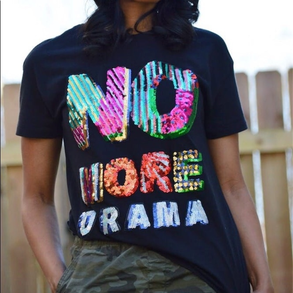 Zara sequin “no more drama” T-shirt tee small